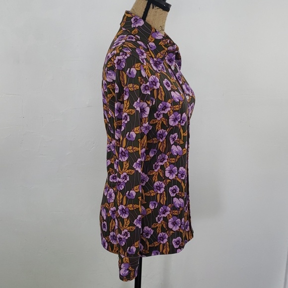 Vintage 70's olive green & purple flowered shirt - Picture 3 of 8